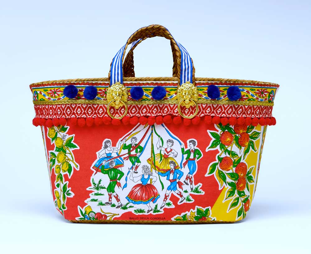 Maypole Dance bag in red with multicolors.